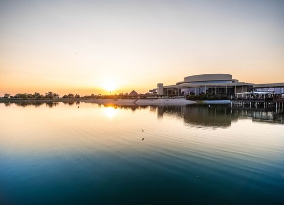 St. Martins thermal baths and bathing beach with bathing lake at sunrise Outdoor shot